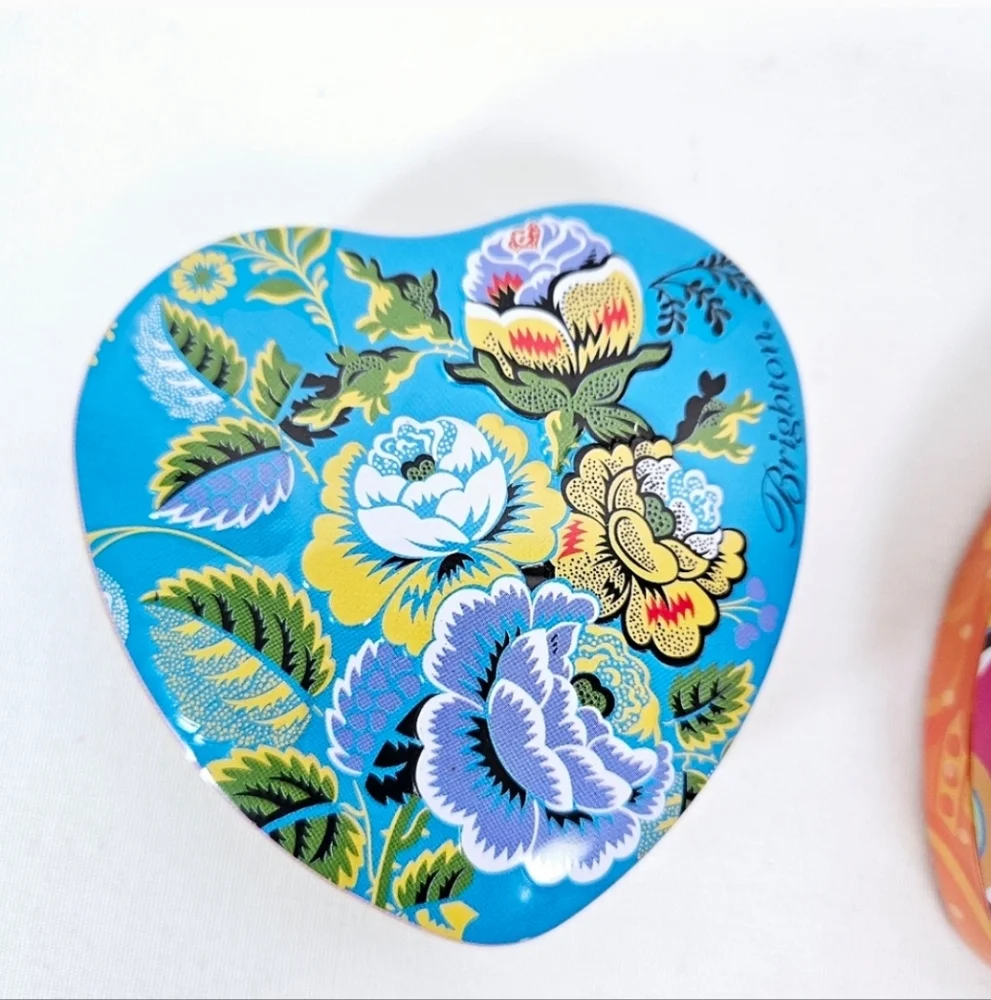 Brighton Heart-Shaped Floral Jewelry Tin Trinket Boxes Set of 2